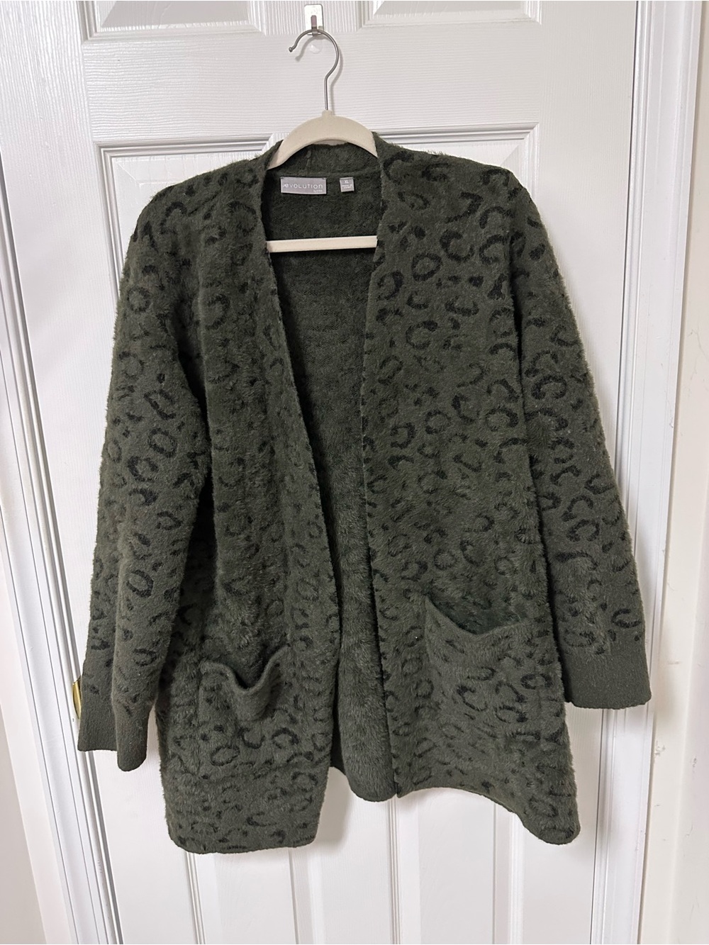 Olive Leopard Fuzzy Open Cardigan